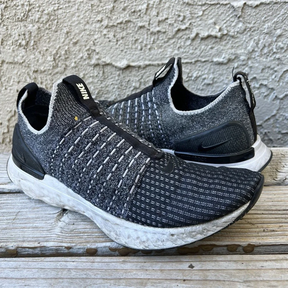 Nike Shoes Men Size 10 React Phantom Run 2 Running Slip On Black Sneakers